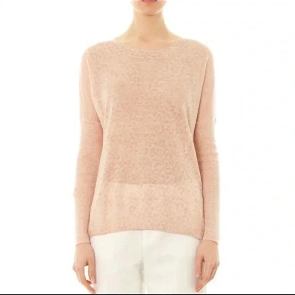 Rebecca Taylor Pink Leopard Linen Blend Sweater Size Large